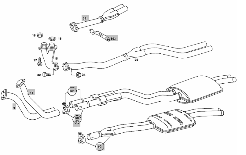 280SE W116 exhaust system