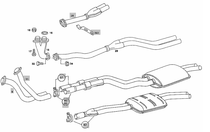 W116 280SE exhaust