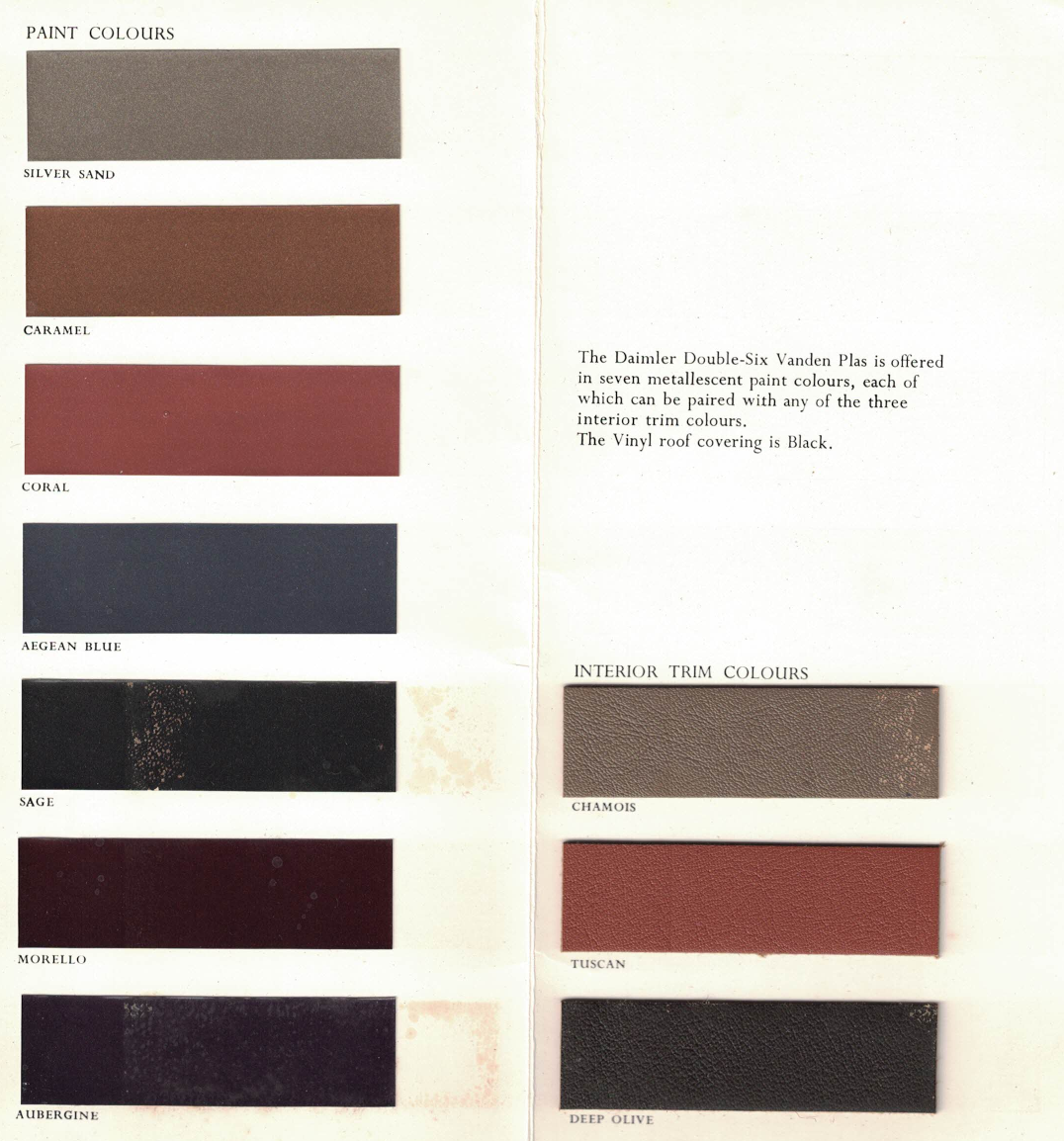 Daimler Double Six Vanden Plas Car colour guide